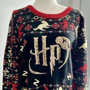 Harry Potter Sequined HP Logo Fair Isle Knit Sweater with Magical Motifs – US M